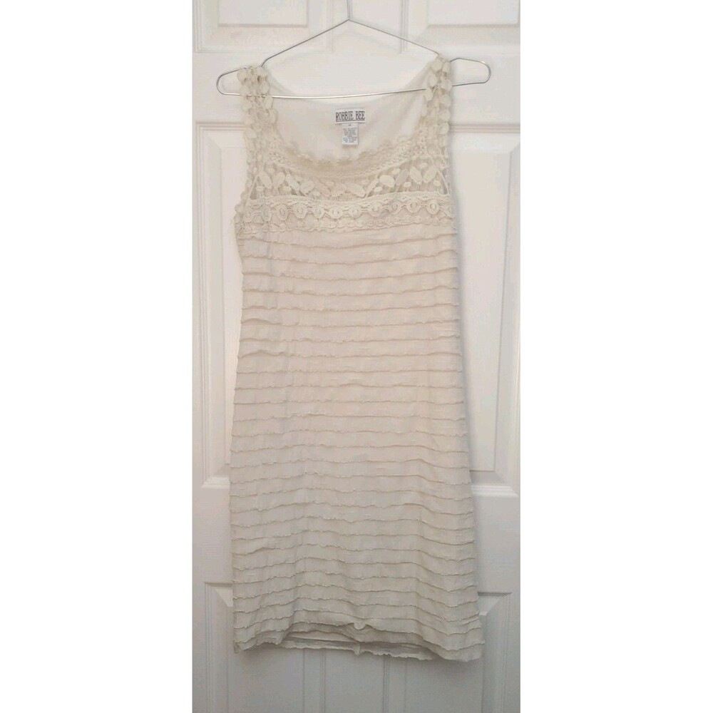 Robbie Bee White Layered Tank Dress Crochet Lace Size 10 Spandex